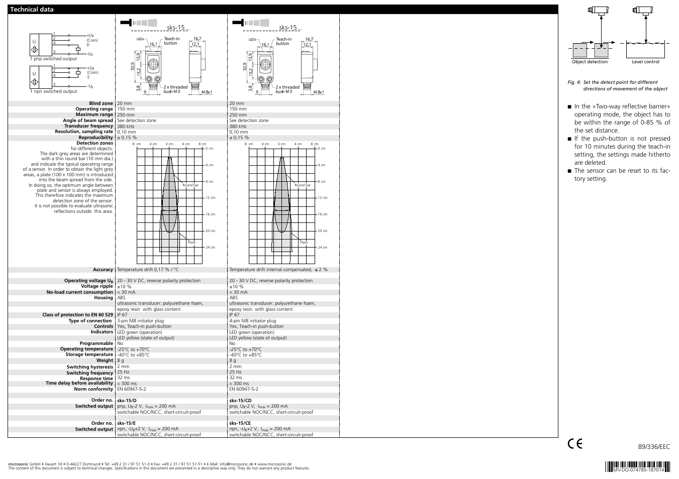 B7392 | Microsonic sks-15/D User Manual | Page 2 / 2