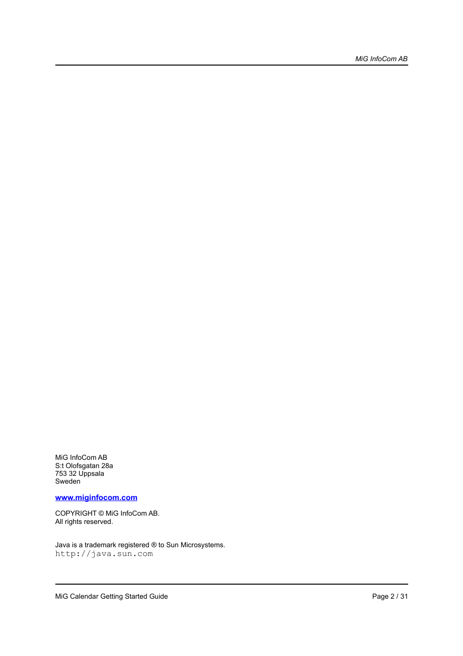MiG InfoCom MiG Calendar Getting Started Guide User Manual | Page 2 / 31