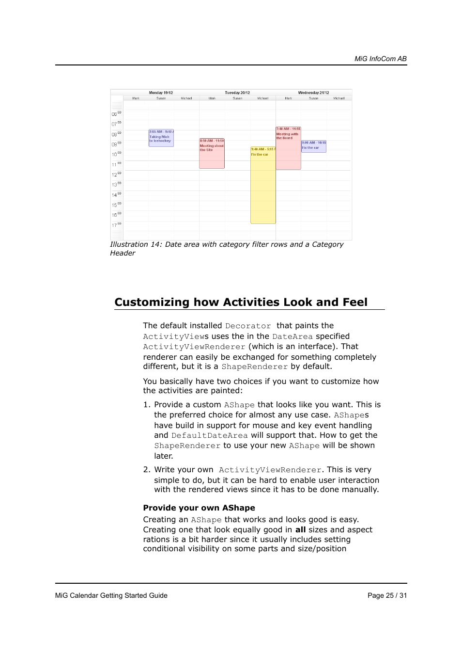 Customizing how activities look and feel | MiG InfoCom MiG Calendar Getting Started Guide User Manual | Page 25 / 31