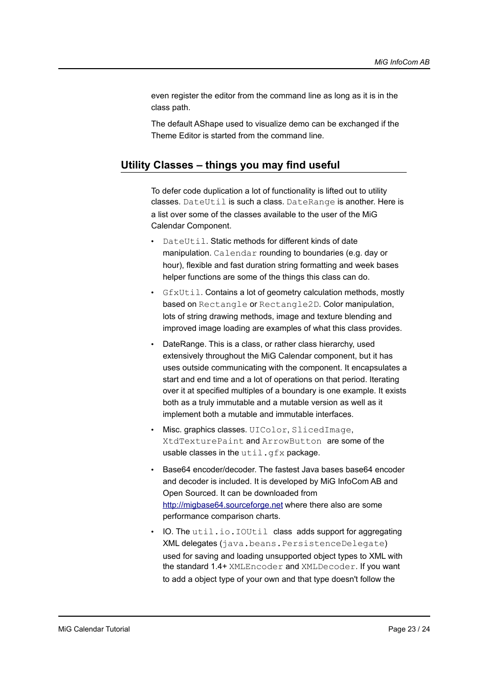 Utility classes – things you may find useful | MiG InfoCom MiG Calendar Tutorial User Manual | Page 23 / 24