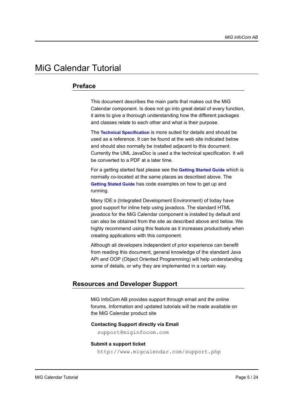 Mig calendar tutorial, Preface, Resources and developer support | MiG InfoCom MiG Calendar Tutorial User Manual | Page 5 / 24
