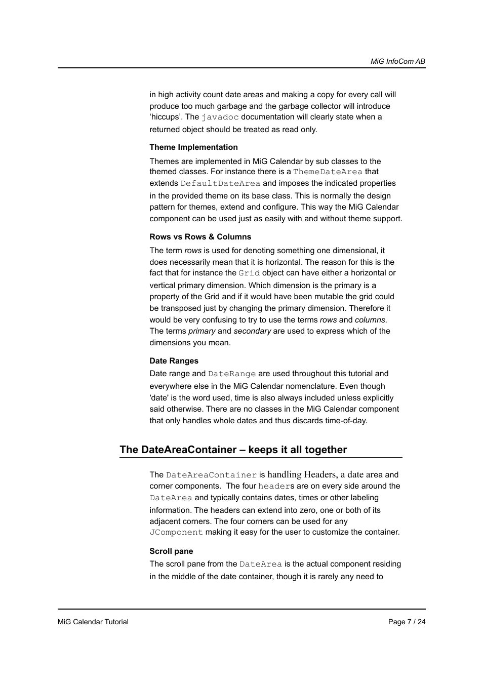 The dateareacontainer – keeps it all together | MiG InfoCom MiG Calendar Tutorial User Manual | Page 7 / 24