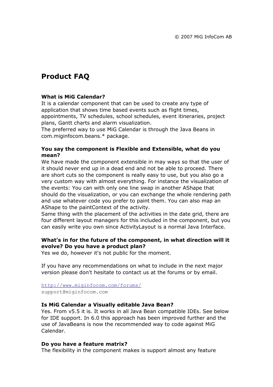 Product faq | MiG InfoCom MiG Calendar InfoCom AB User Manual | Page 2 / 9