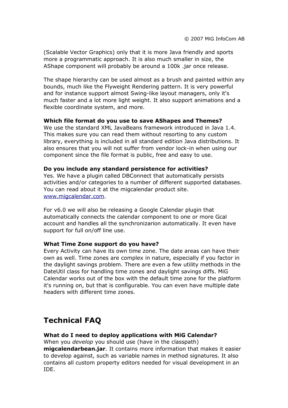 Technical faq | MiG InfoCom MiG Calendar InfoCom AB User Manual | Page 4 / 9