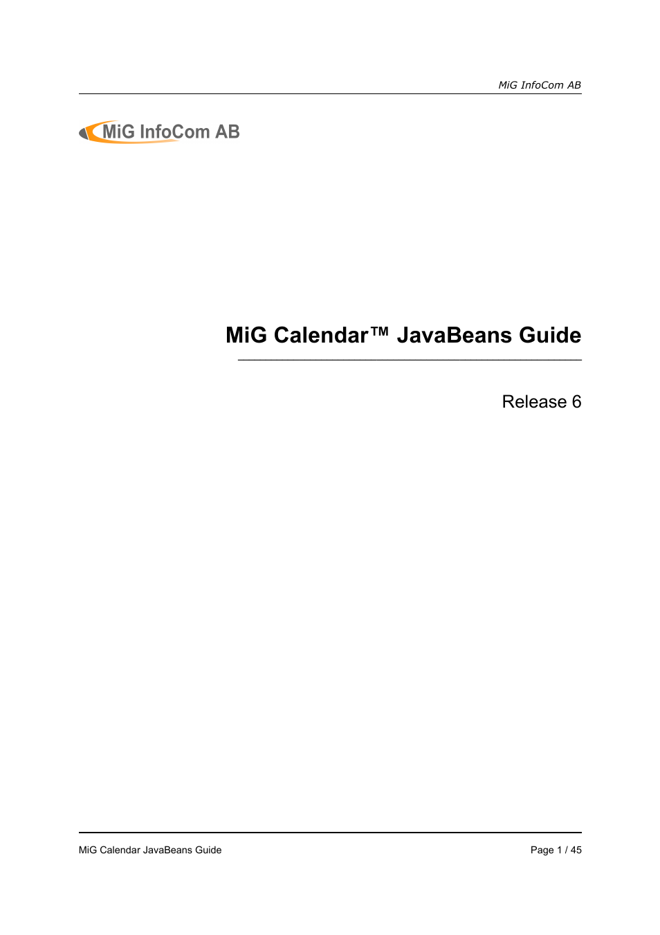 MiG InfoCom MiG Calendar JavaBeans Guide User Manual | 45 pages