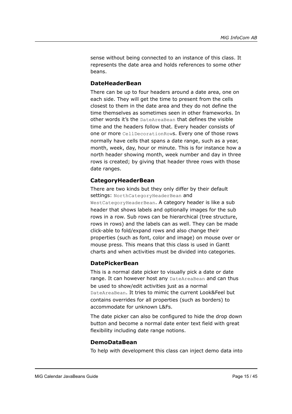 MiG InfoCom MiG Calendar JavaBeans Guide User Manual | Page 15 / 45