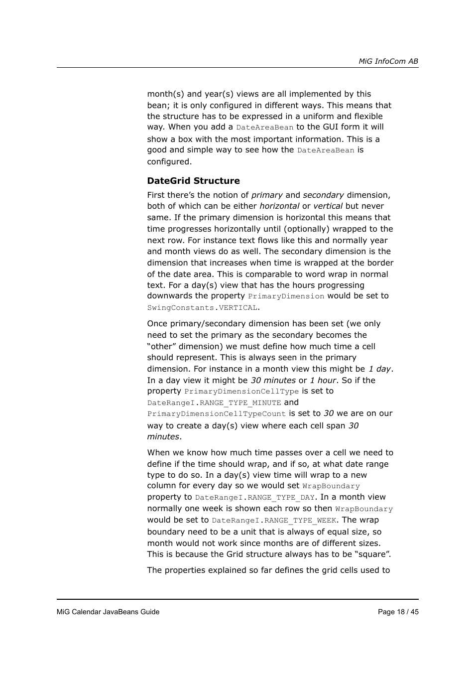 MiG InfoCom MiG Calendar JavaBeans Guide User Manual | Page 18 / 45