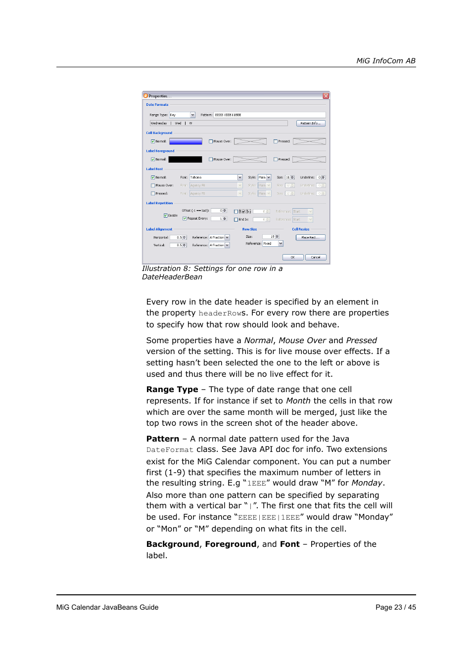 MiG InfoCom MiG Calendar JavaBeans Guide User Manual | Page 23 / 45