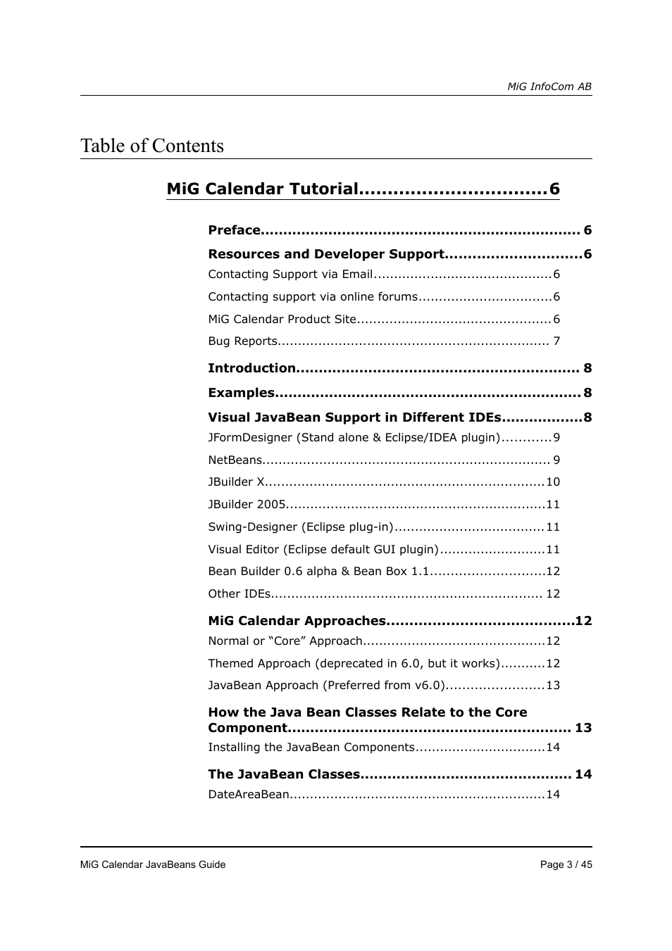 MiG InfoCom MiG Calendar JavaBeans Guide User Manual | Page 3 / 45