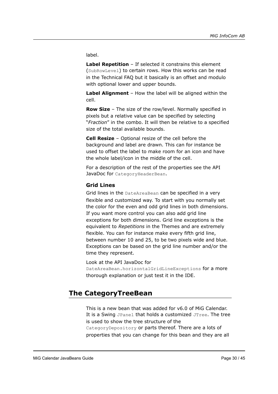 The categorytreebean | MiG InfoCom MiG Calendar JavaBeans Guide User Manual | Page 30 / 45