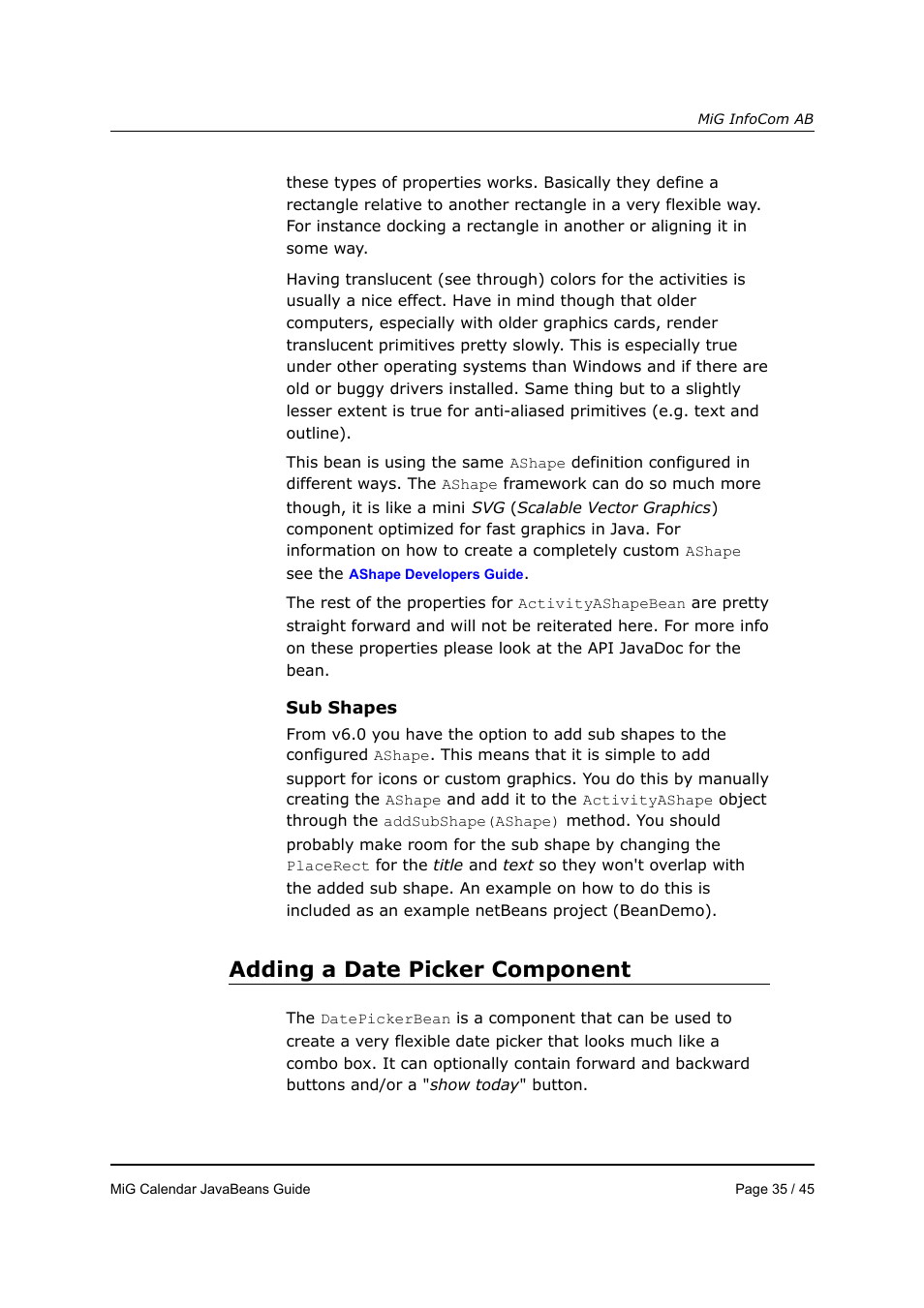 Adding a date picker component | MiG InfoCom MiG Calendar JavaBeans Guide User Manual | Page 35 / 45