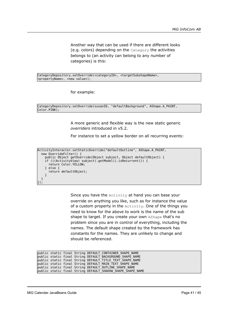 MiG InfoCom MiG Calendar JavaBeans Guide User Manual | Page 41 / 45