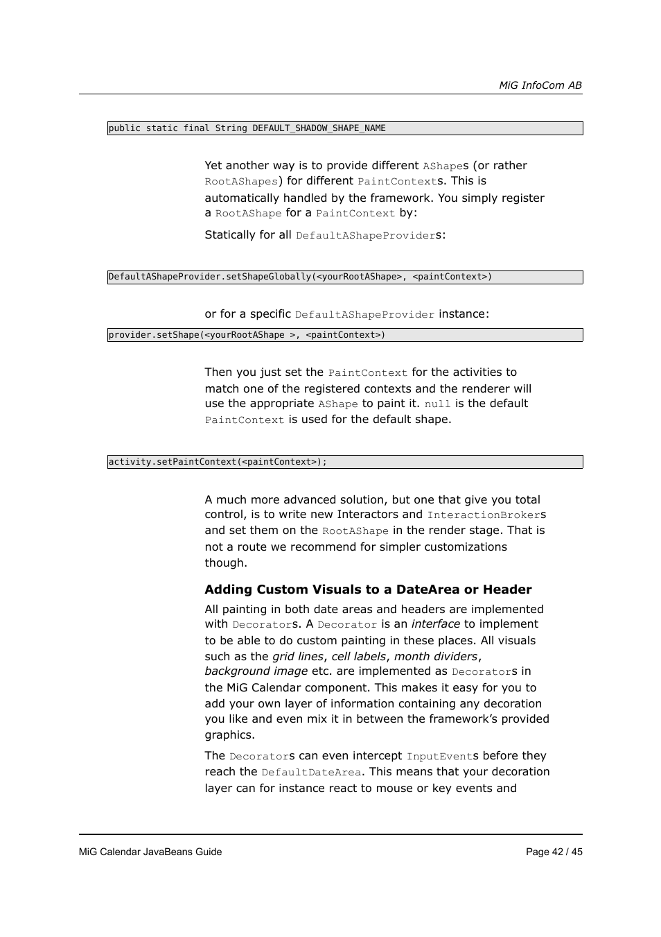 MiG InfoCom MiG Calendar JavaBeans Guide User Manual | Page 42 / 45