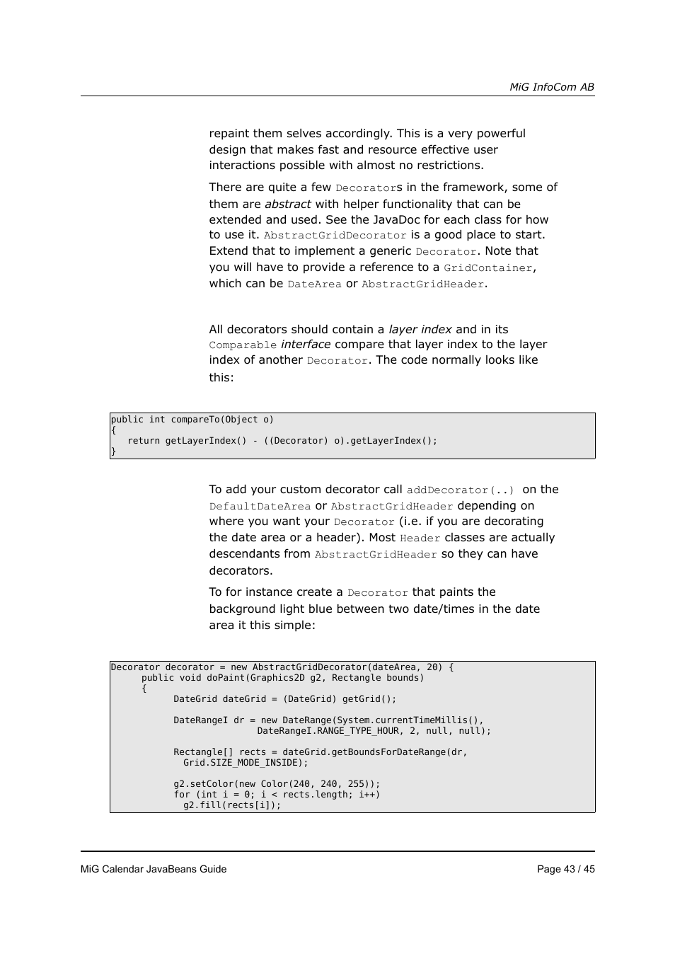 MiG InfoCom MiG Calendar JavaBeans Guide User Manual | Page 43 / 45