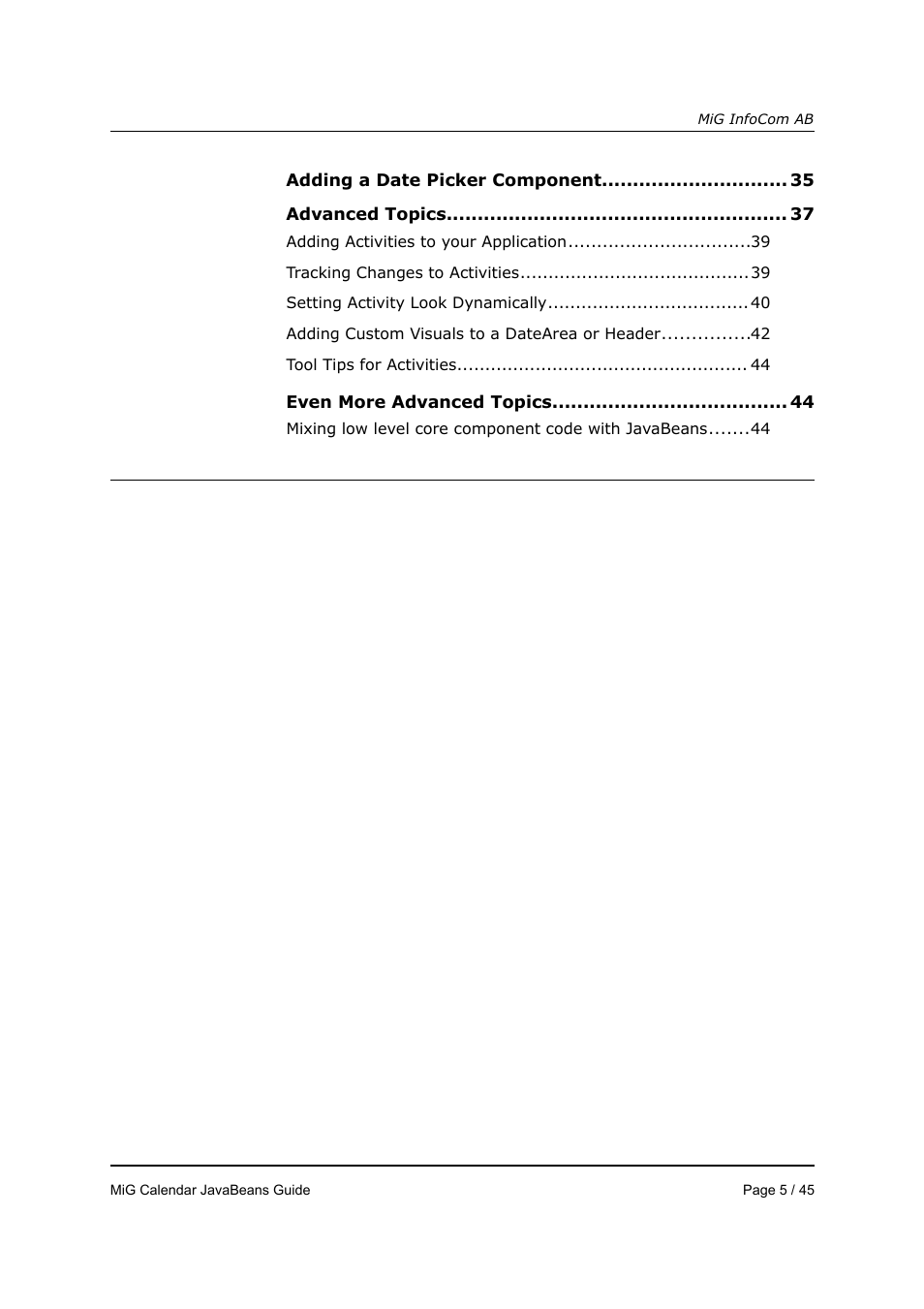 MiG InfoCom MiG Calendar JavaBeans Guide User Manual | Page 5 / 45