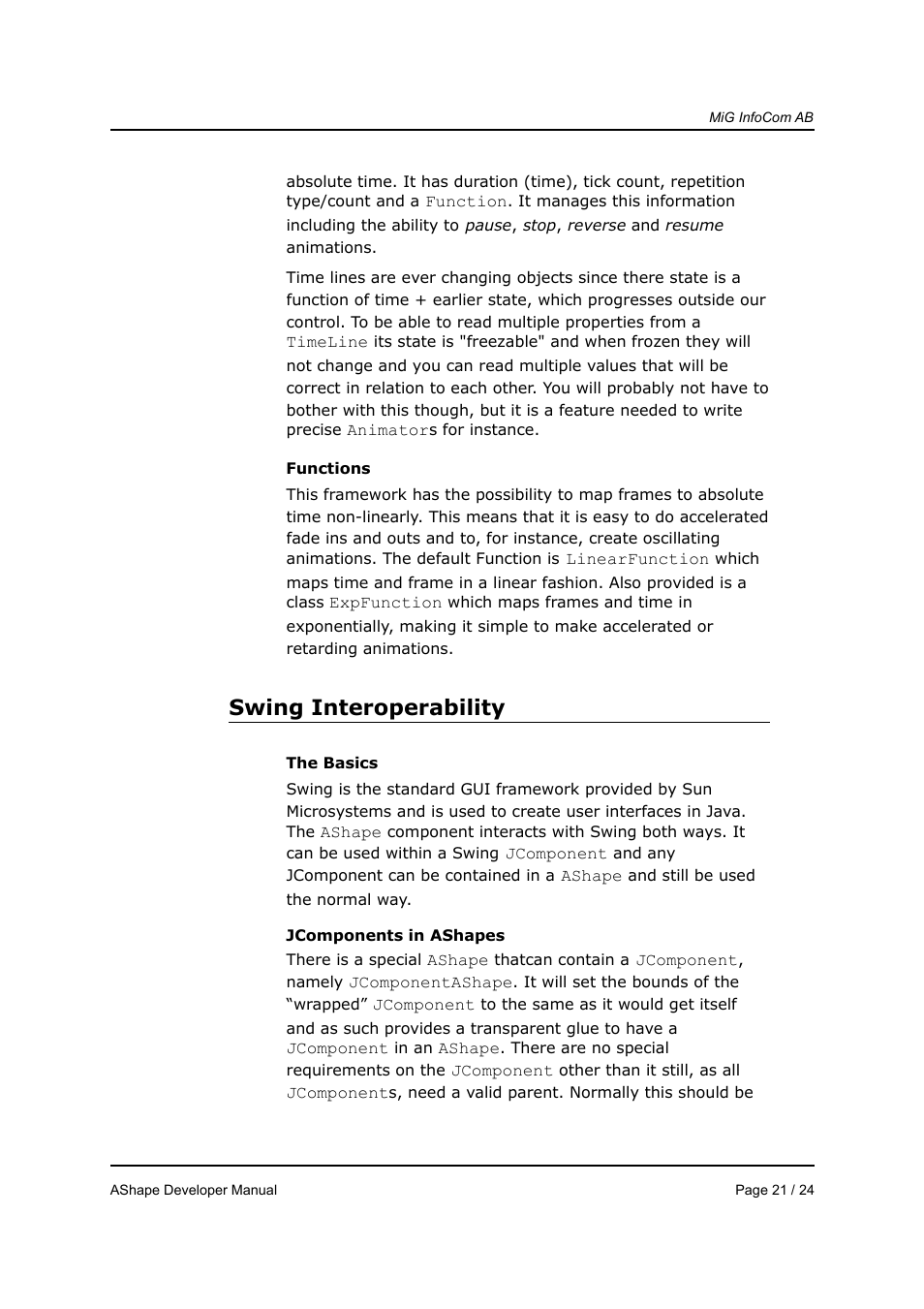Swing interoperability | MiG InfoCom MiG Calendar AShape Developer Manual User Manual | Page 21 / 24