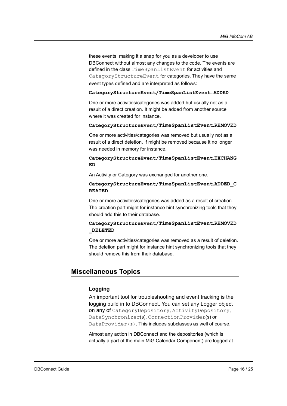 Miscellaneous topics | MiG InfoCom MiG Calendar DBConnect Guide User Manual | Page 16 / 25