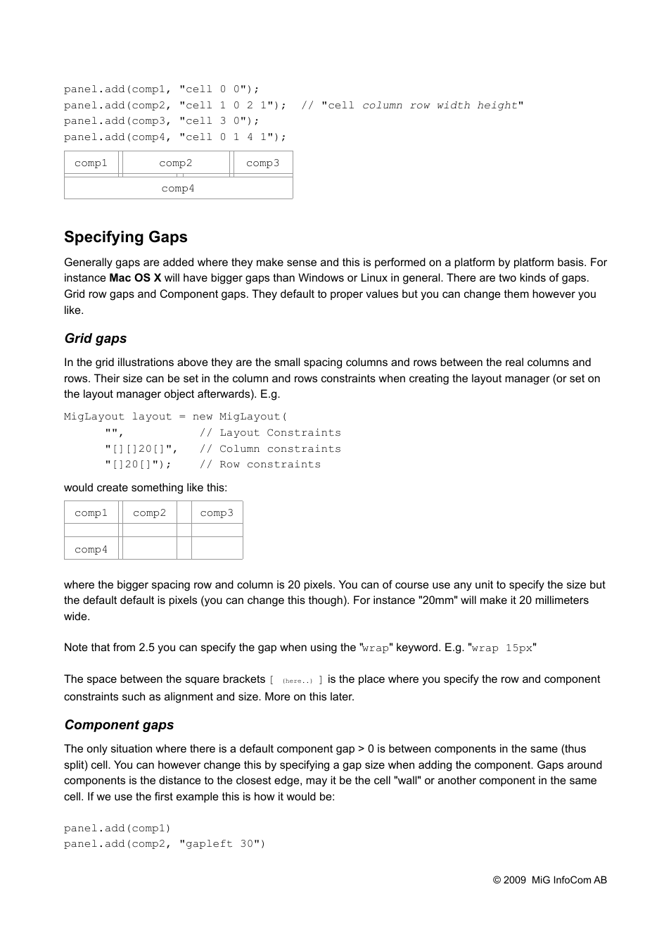 Specifying gaps, Grid gaps, Component gaps | MiG InfoCom MiG Layout Quick Start Guide User Manual | Page 3 / 7