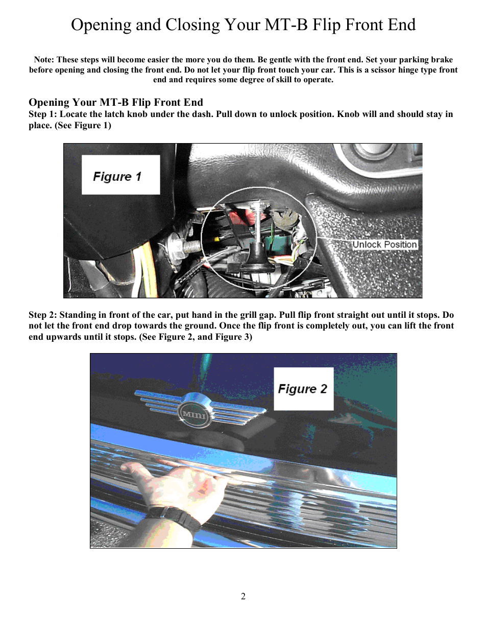 Opening and closing your mt-b flip front end | Mini Tec 130000 MT Flip Front Kit User Manual | Page 2 / 5