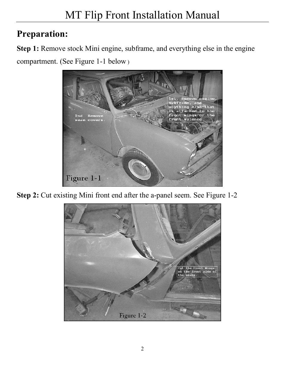 Mt flip front installation manual, Preparation | Mini Tec 130000 MT Flip Front Kit Installation User Manual | Page 2 / 5