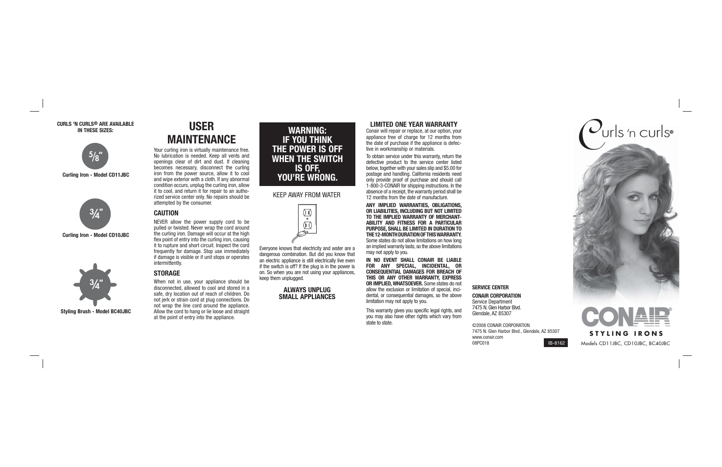 Urls, Curls, User maintenance | Conair Curls N Curls CD11JBC User Manual | Page 2 / 2