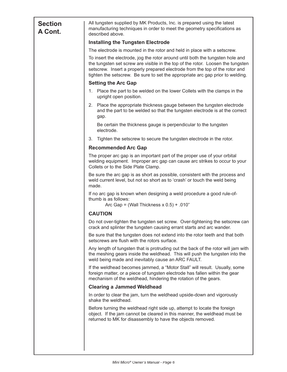 MK Products MiniMicro Orbital Weldhead User Manual | Page 12 / 30