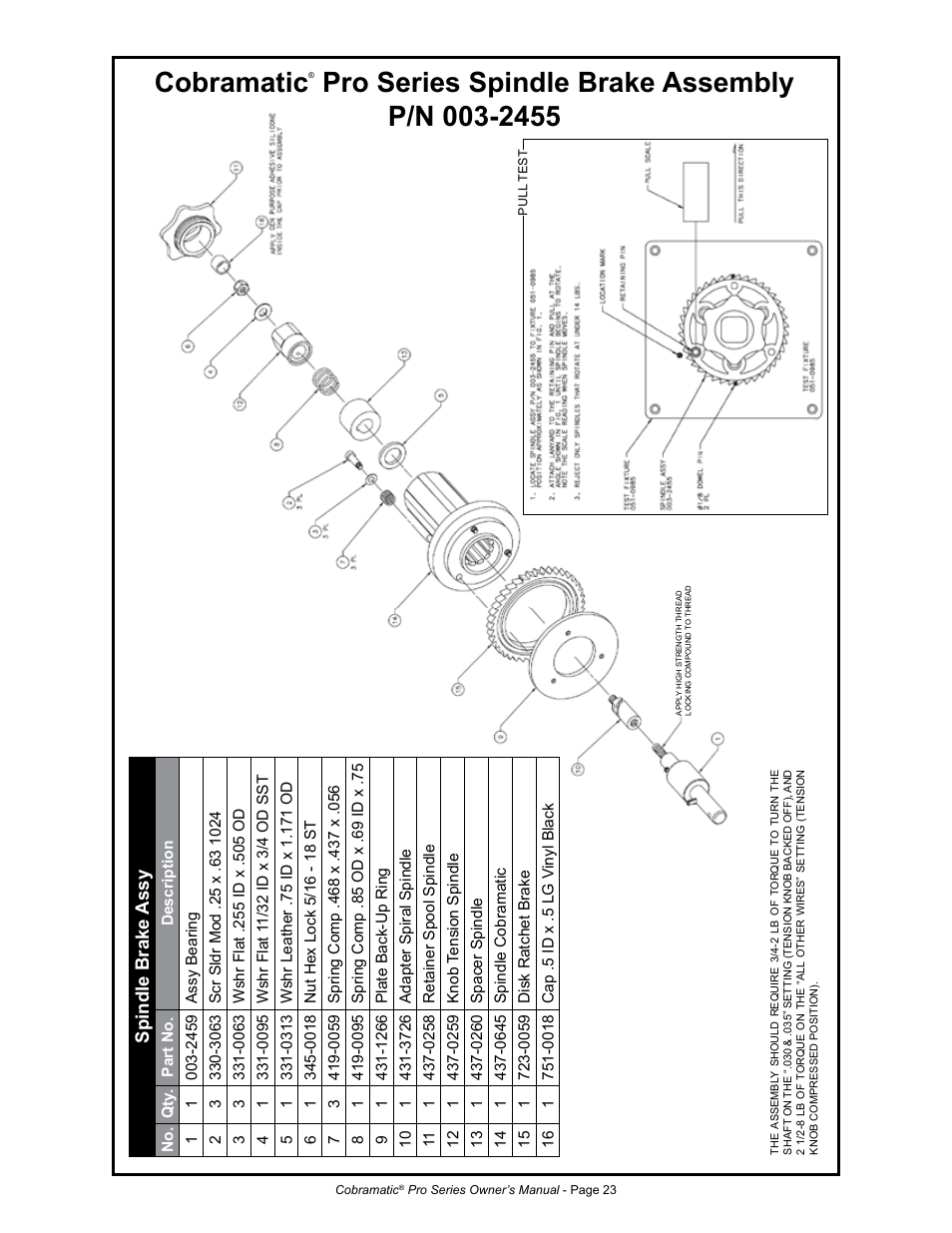 Cobramatic, Spindle brake assy | MK Products MK Cobramatic Pro Series User Manual | Page 30 / 43