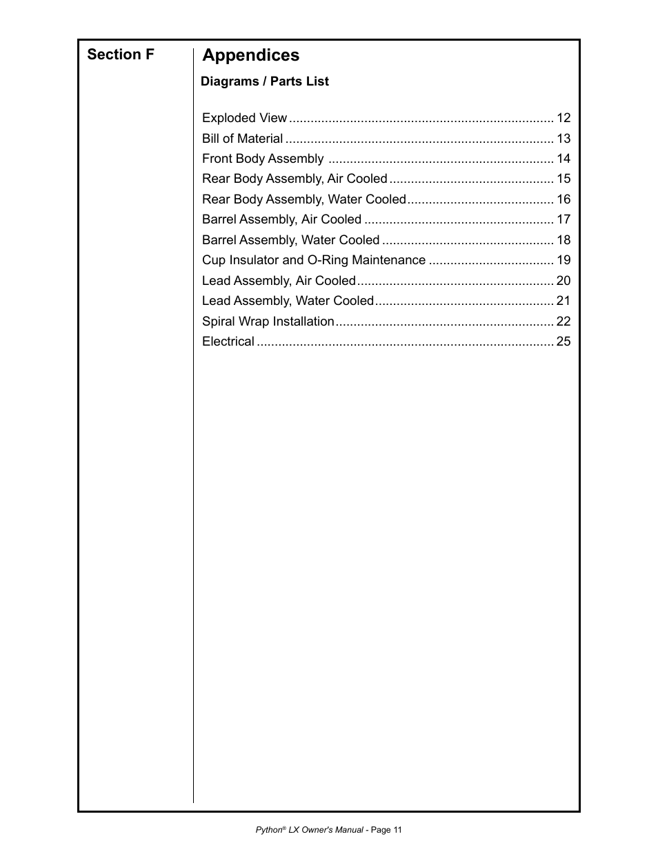 Appendices | MK Products Python LX Torch User Manual | Page 18 / 37