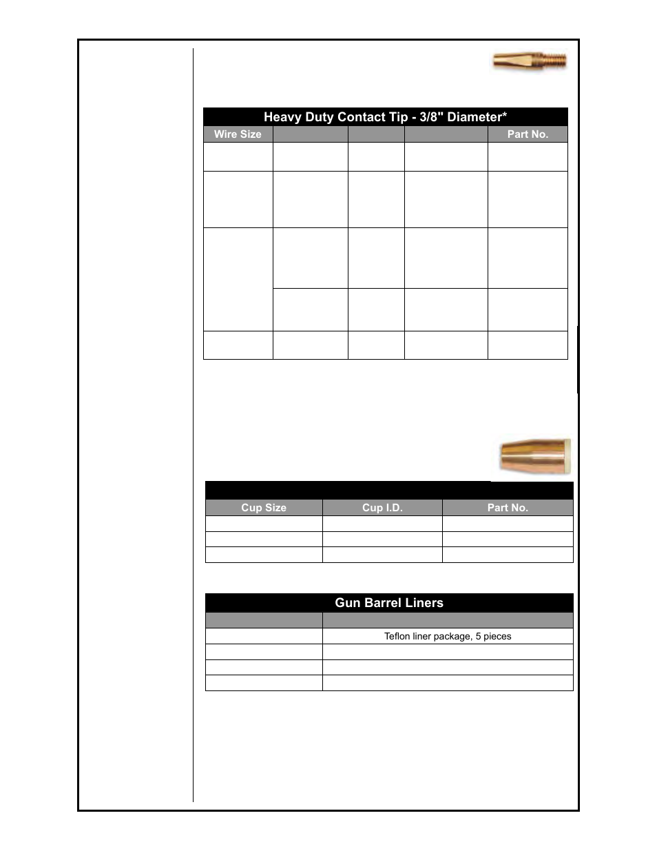 Contact tips, Gas cups, Gun barrel liners | Heavy duty contact tip - 3/8" diameter | MK Products CobraMAX User Manual | Page 13 / 28