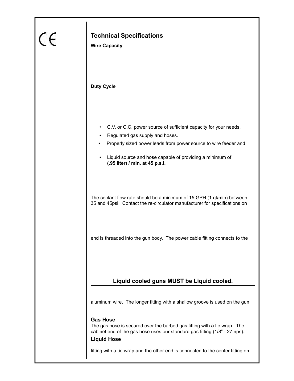 Technical specifications, Support equipment required, Coolant recommendations | Gun lead connections | MK Products CobraMAX User Manual | Page 9 / 28