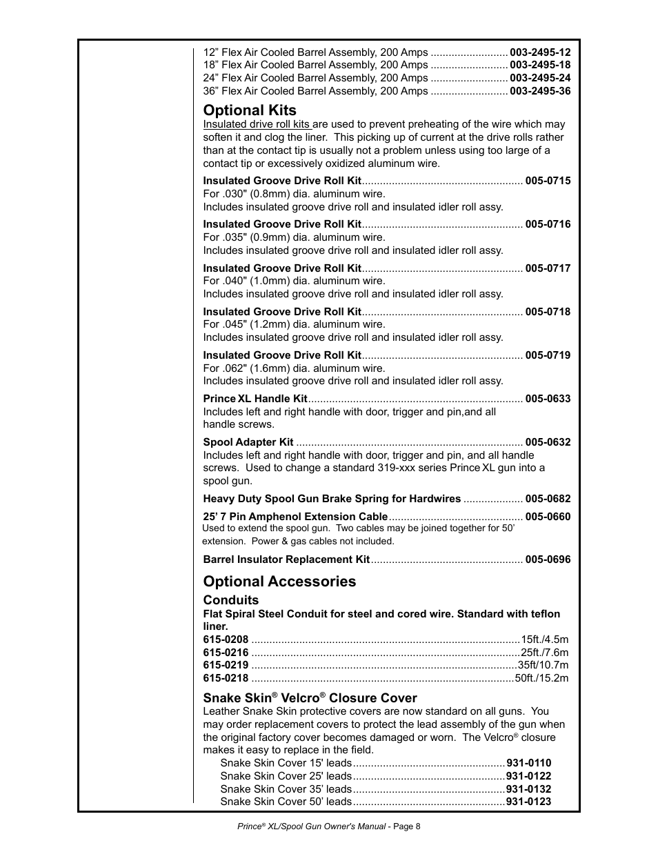 Optional kits, Optional accessories | MK Products Prince XL User Manual | Page 15 / 41