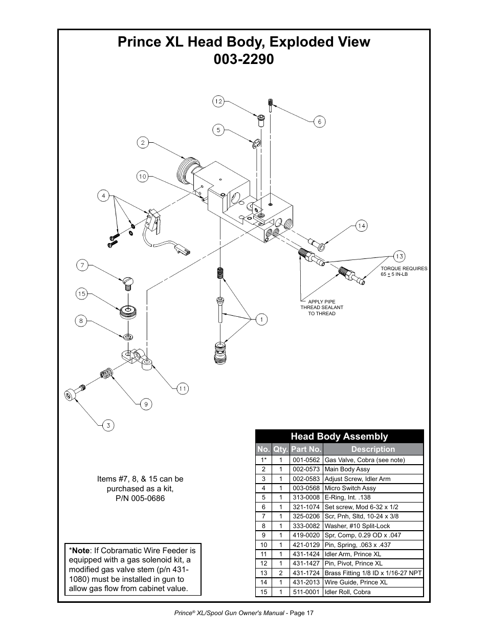 Head body assembly | MK Products Prince XL User Manual | Page 24 / 41