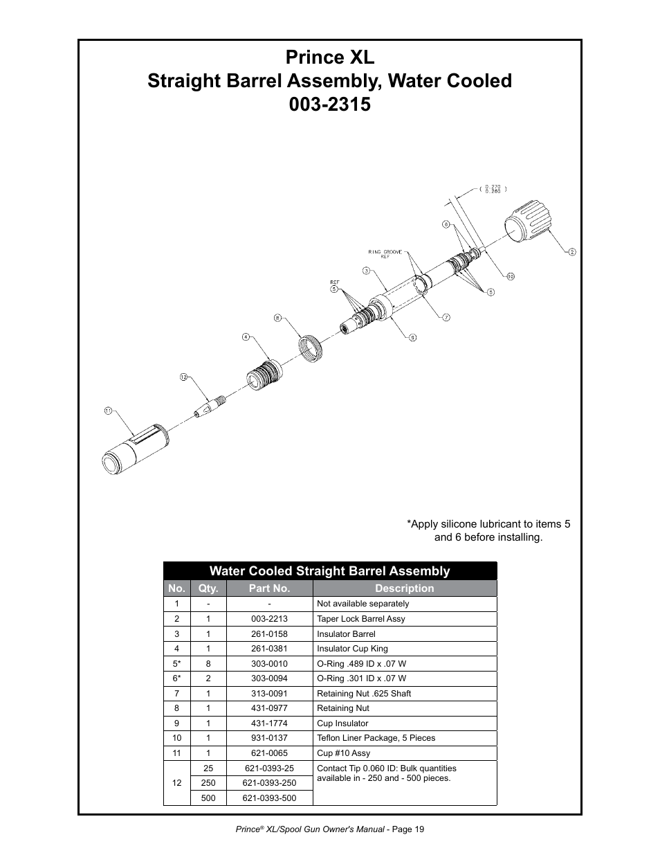 Water cooled straight barrel assembly | MK Products Prince XL User Manual | Page 26 / 41