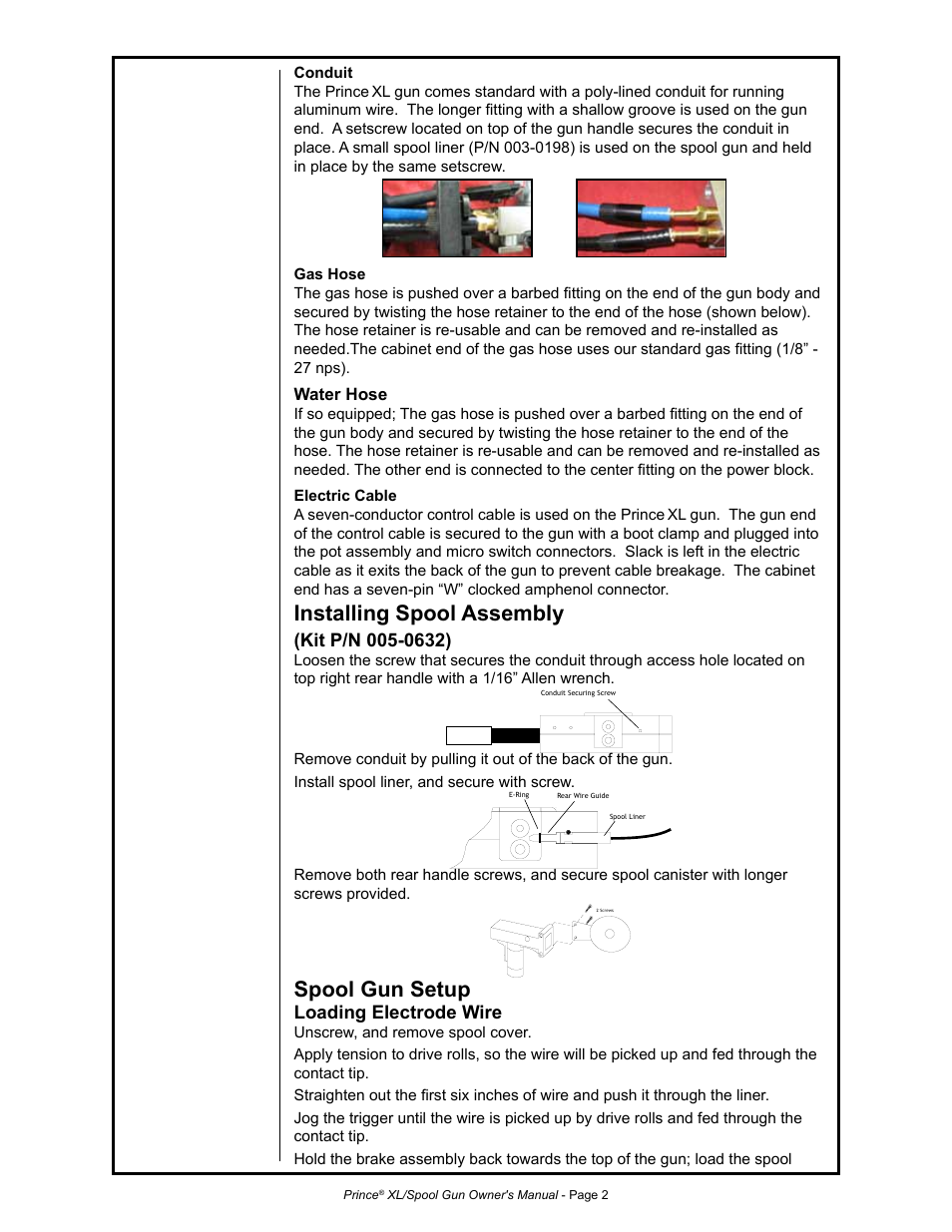 Installing spool assembly, Spool gun setup, Loading electrode wire | MK Products Prince XL User Manual | Page 9 / 41