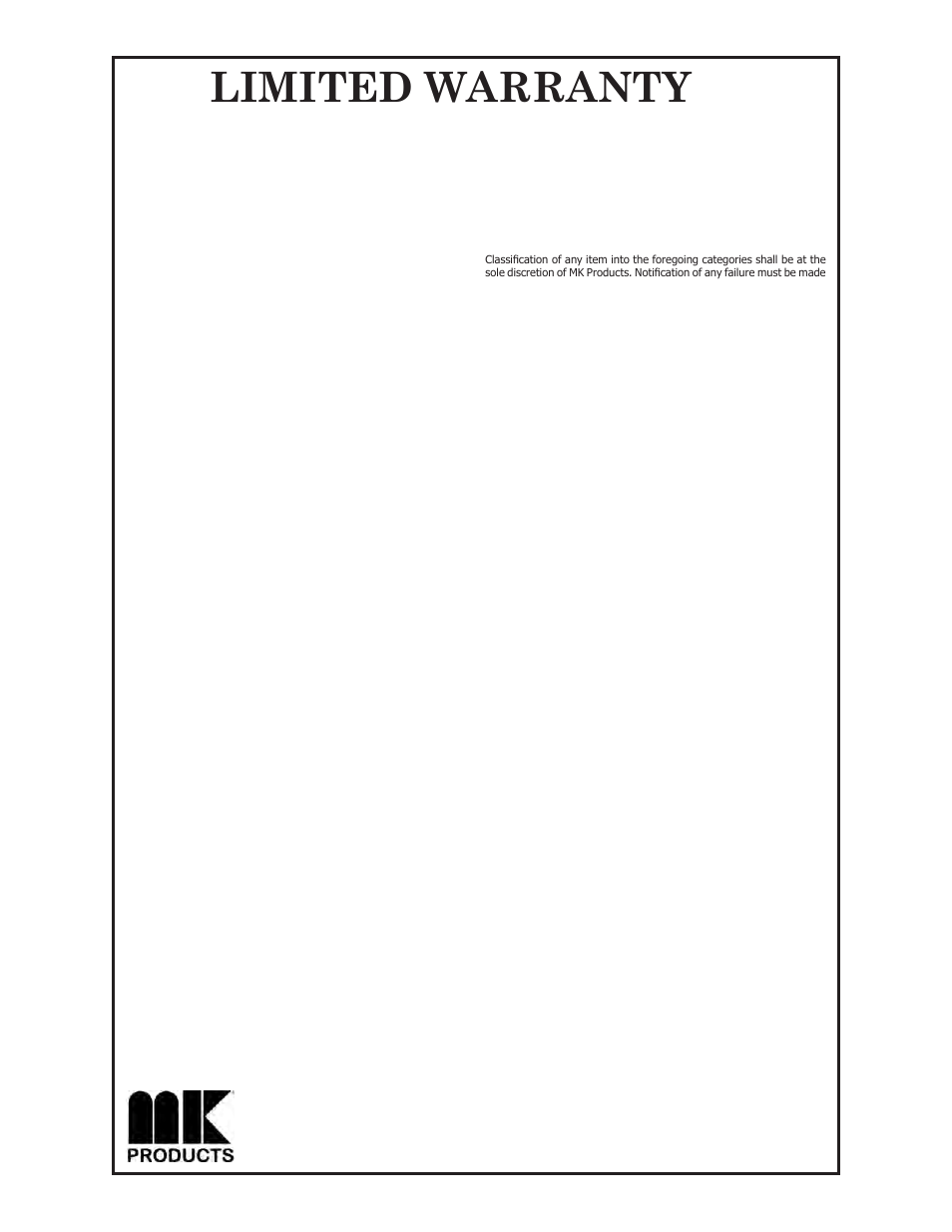 Limited warranty | MK Products Sidewinder User Manual | Page 25 / 26