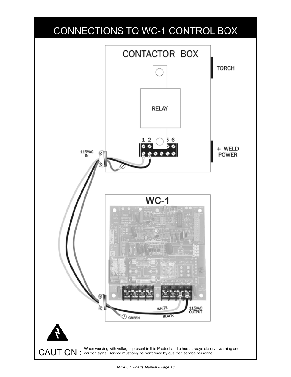 Connections to wc-1 control box, Caution | MK Products MK200 User Manual | Page 10 / 20