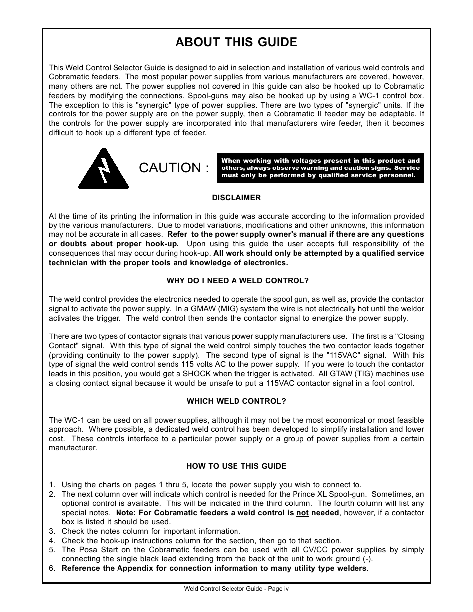 Caution, About this guide | MK Products Weld Control User Manual | Page 5 / 45