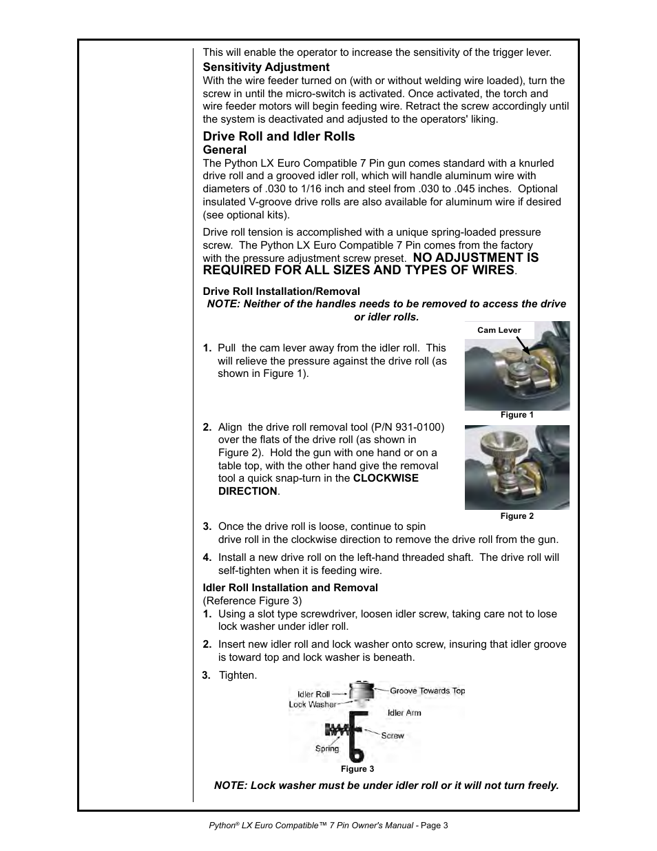 Drive roll and idler rolls | MK Products Python LX Euro User Manual | Page 10 / 41