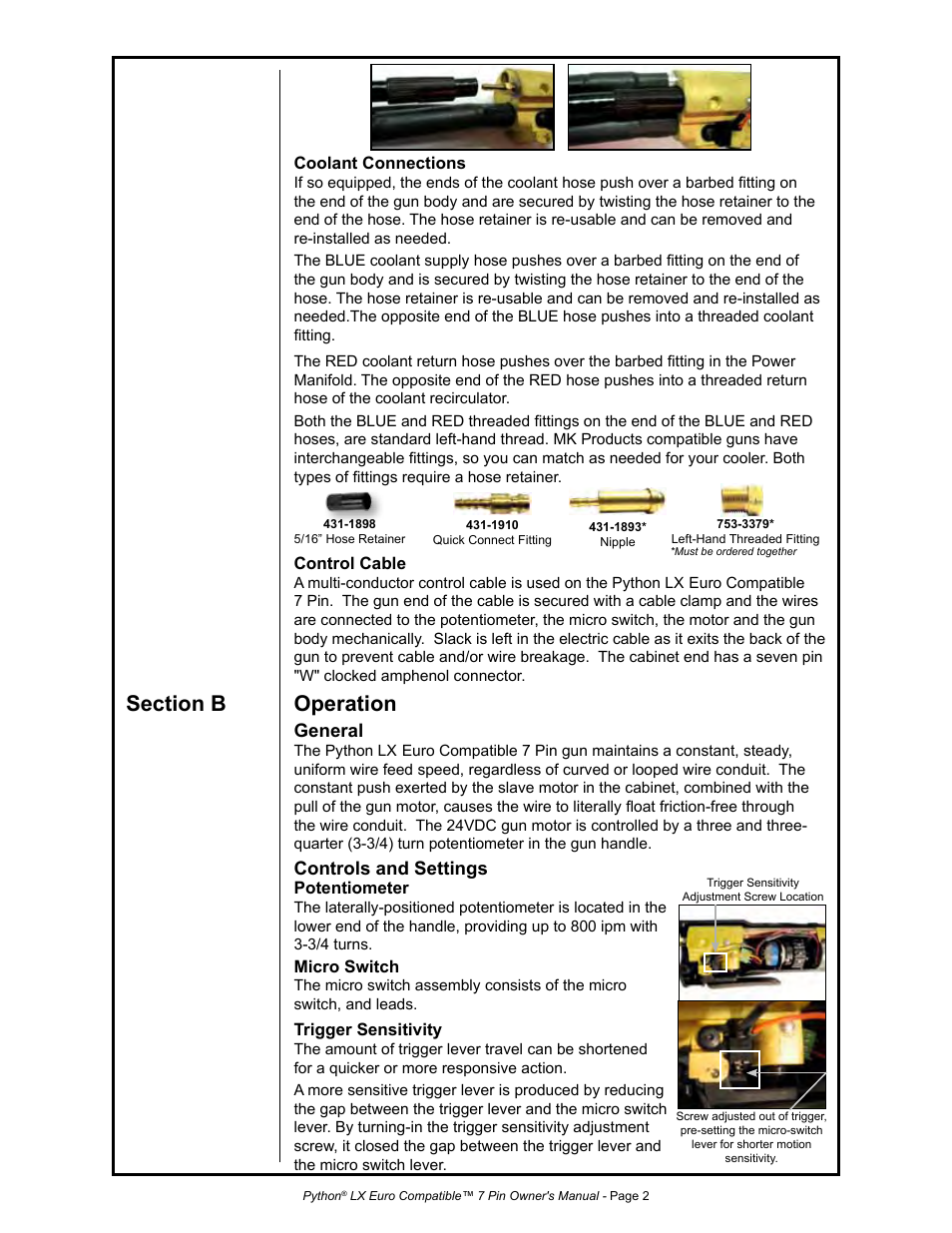 General, Controls and settings | MK Products Python LX Euro User Manual | Page 9 / 41