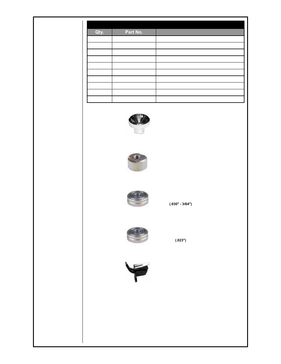 Recommended spare parts list | MK Products Cobra MX User Manual | Page 14 / 41