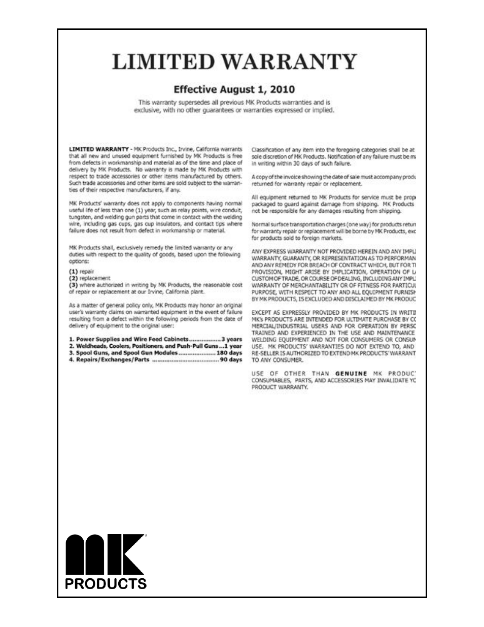 MK Products Cobra MX User Manual | Page 40 / 41