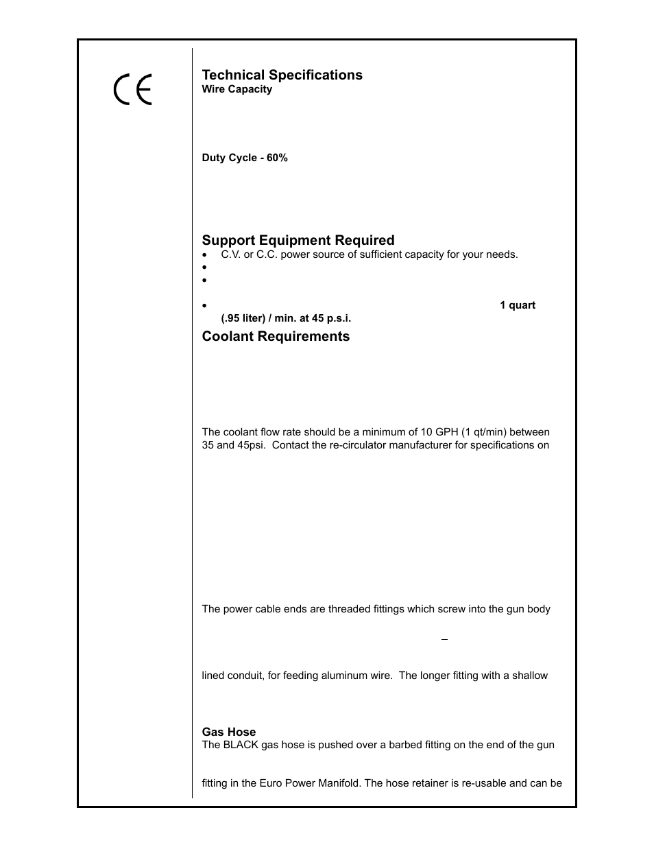 Technical specifications, Support equipment required, Coolant requirements | Gun lead connections | MK Products Cobra MX User Manual | Page 8 / 41