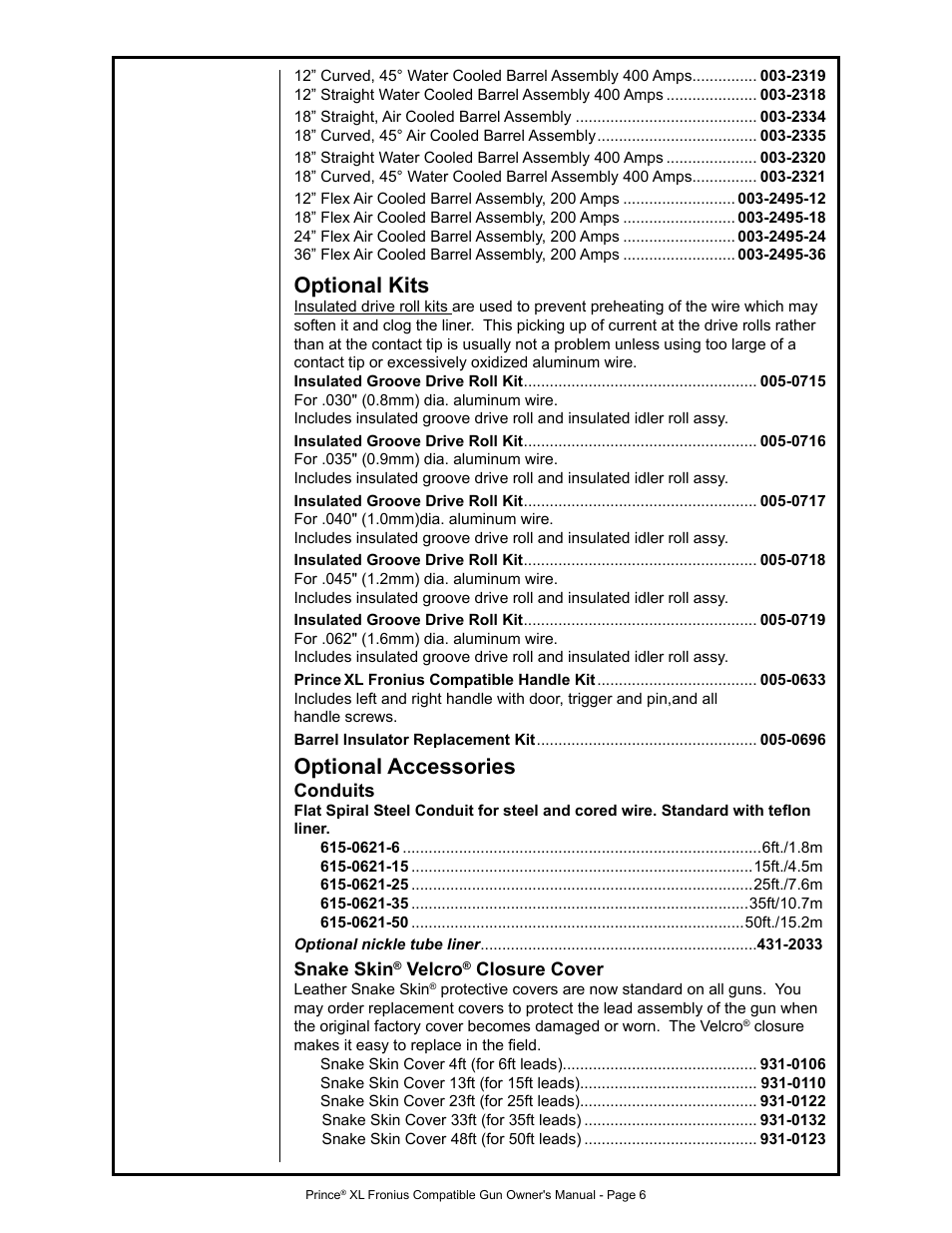 Optional kits, Optional accessories | MK Products Prince XL Fronius Com ACWC User Manual | Page 13 / 39