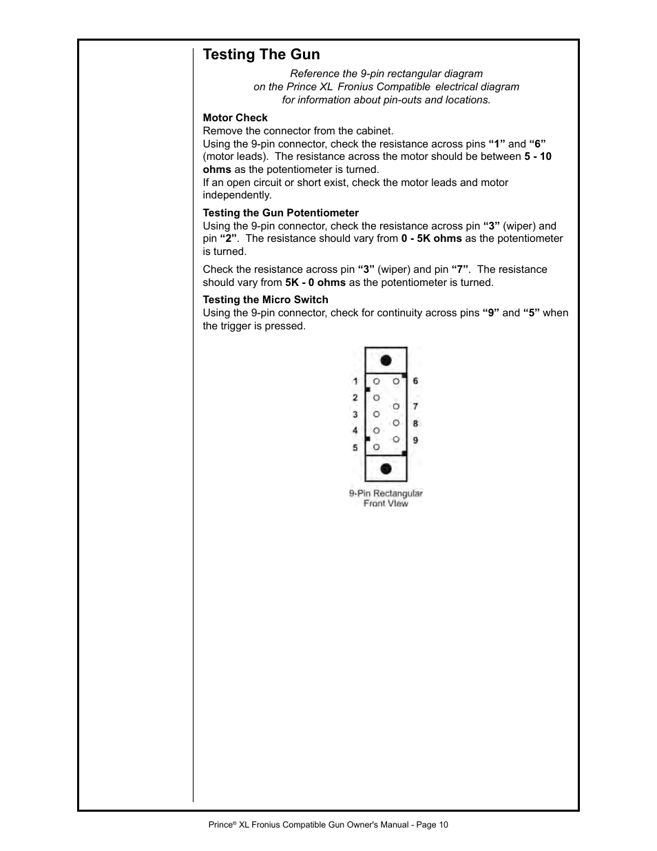 Testing the gun | MK Products Prince XL Fronius Com ACWC User Manual | Page 17 / 39