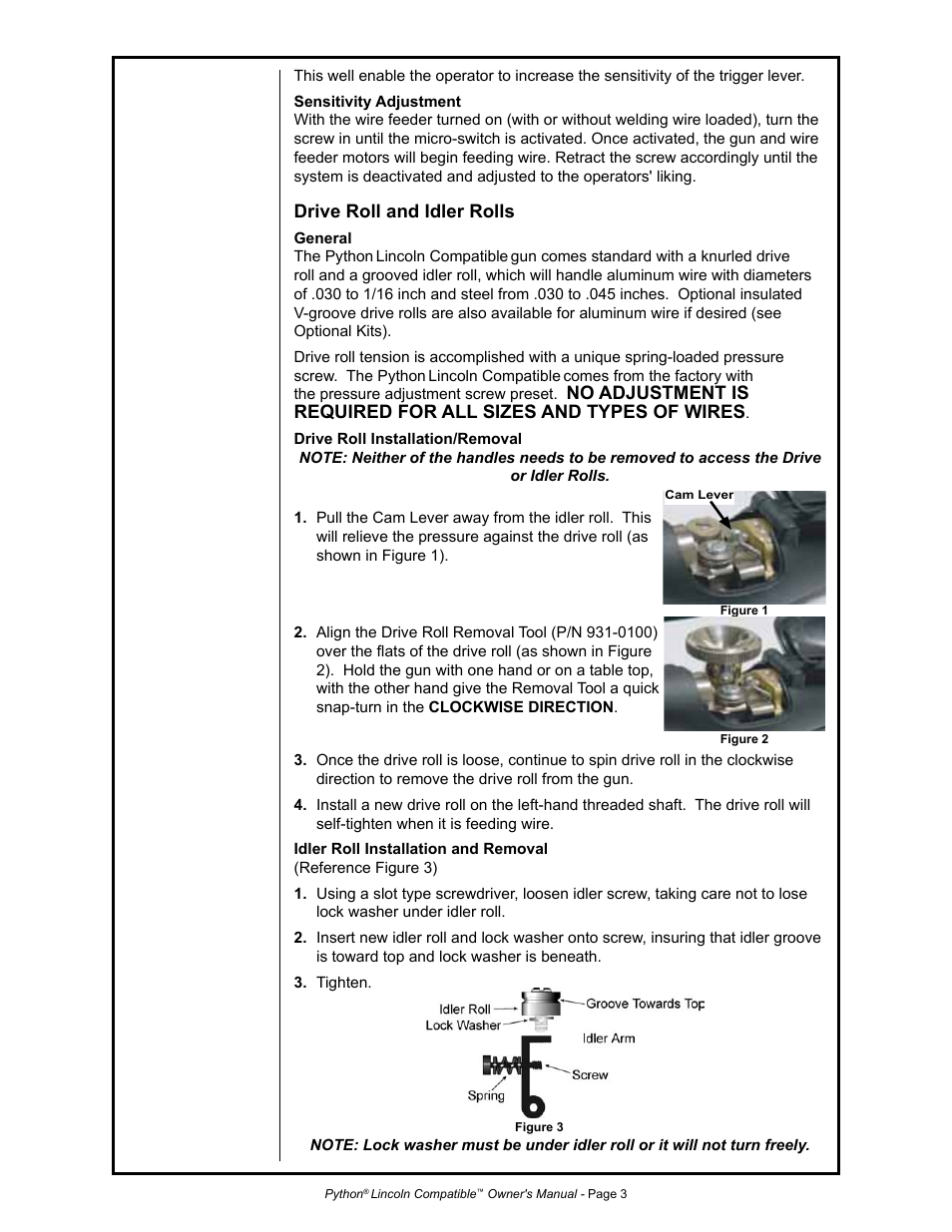 Drive roll and idler rolls | MK Products Python LE Compatible ACWC User Manual | Page 12 / 43