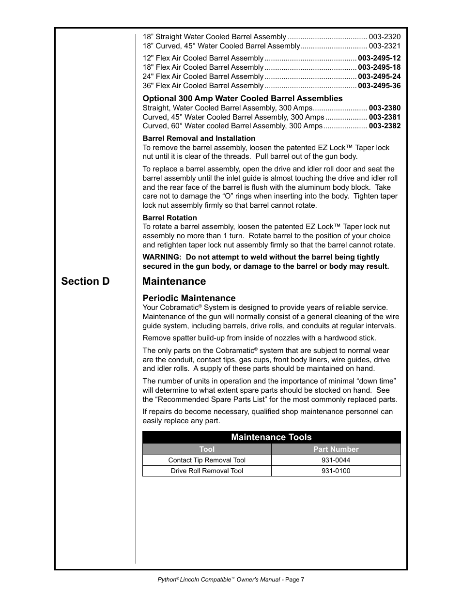 Periodic maintenance, Maintenance tools | MK Products Python LE Compatible ACWC User Manual | Page 16 / 43