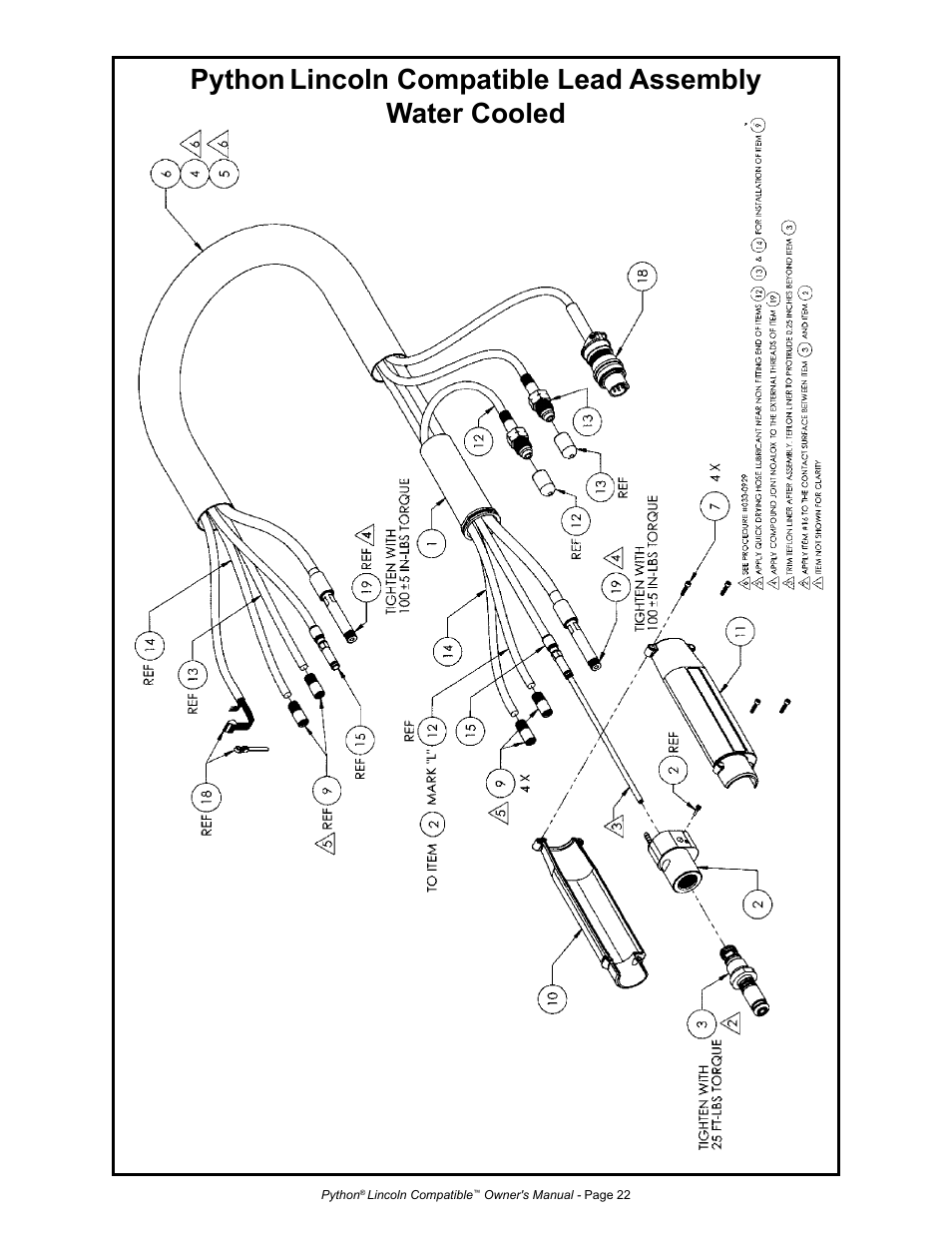 Python, Lincoln compatible lead assembly water cooled | MK Products Python LE Compatible ACWC User Manual | Page 31 / 43