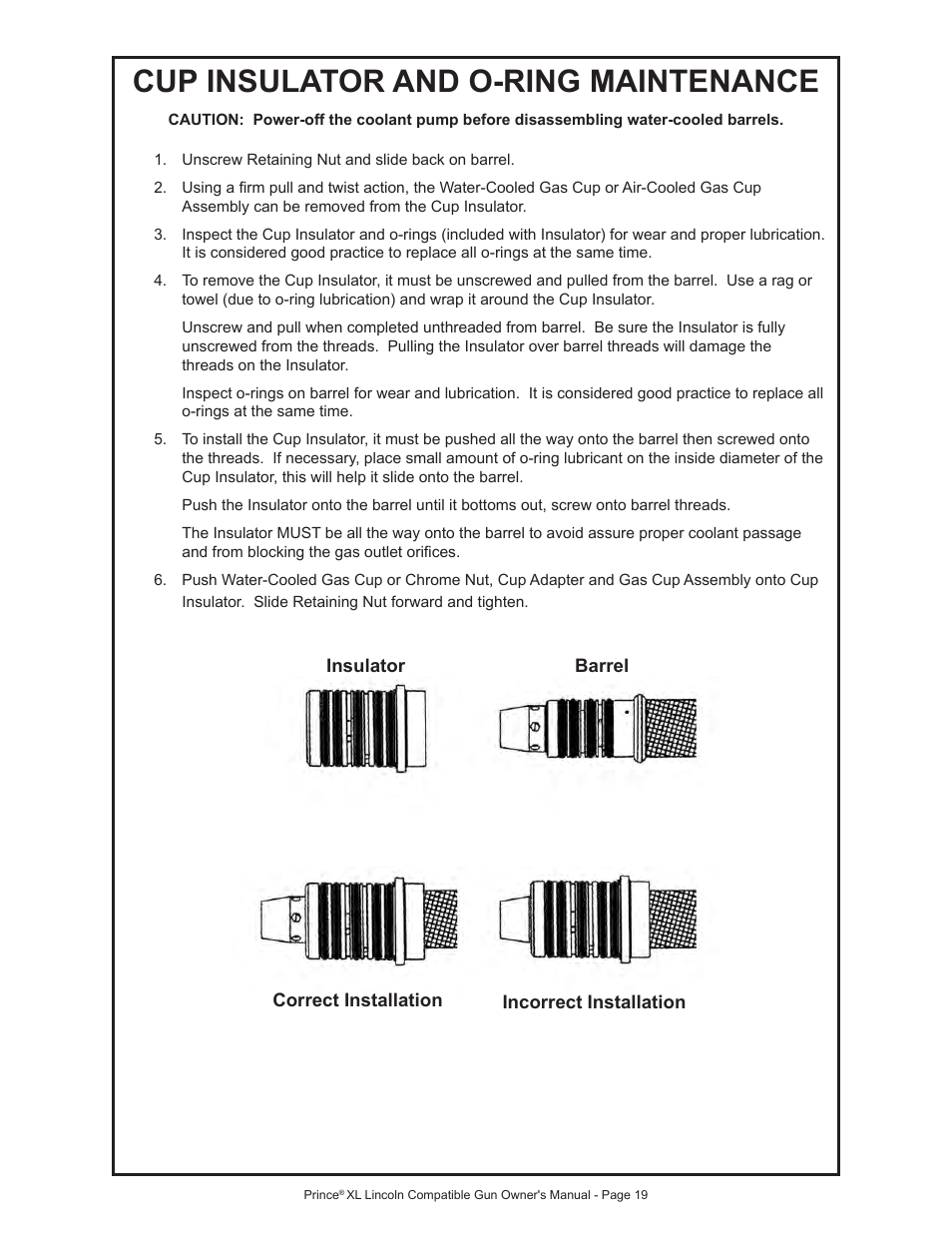 Cup insulator and o-ring maintenance | MK Products Prince XL LE Com ACWC User Manual | Page 26 / 41