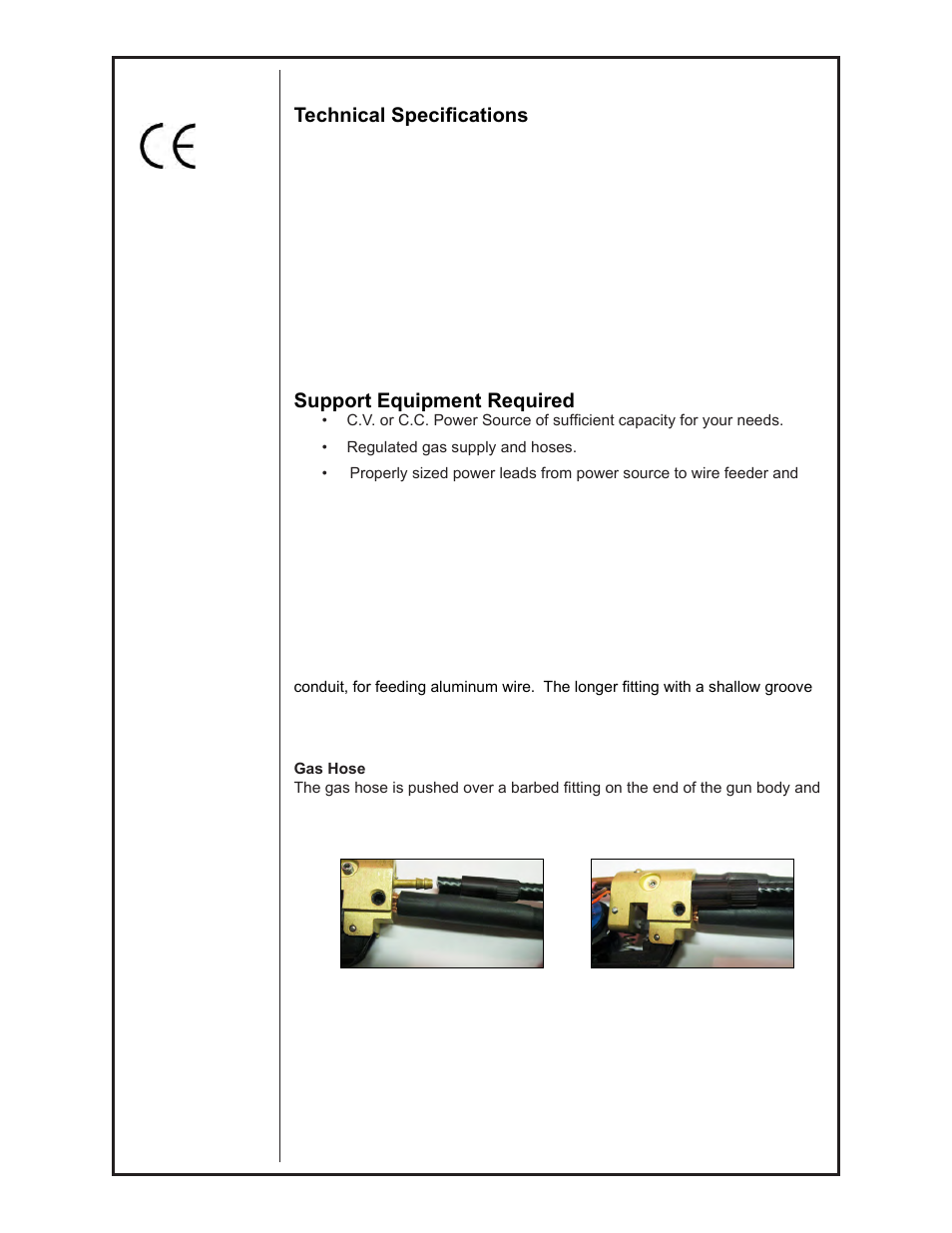 Technical specifications, Support equipment required, Gun lead connections | MK Products Cobra SX LE Com AC only User Manual | Page 9 / 30