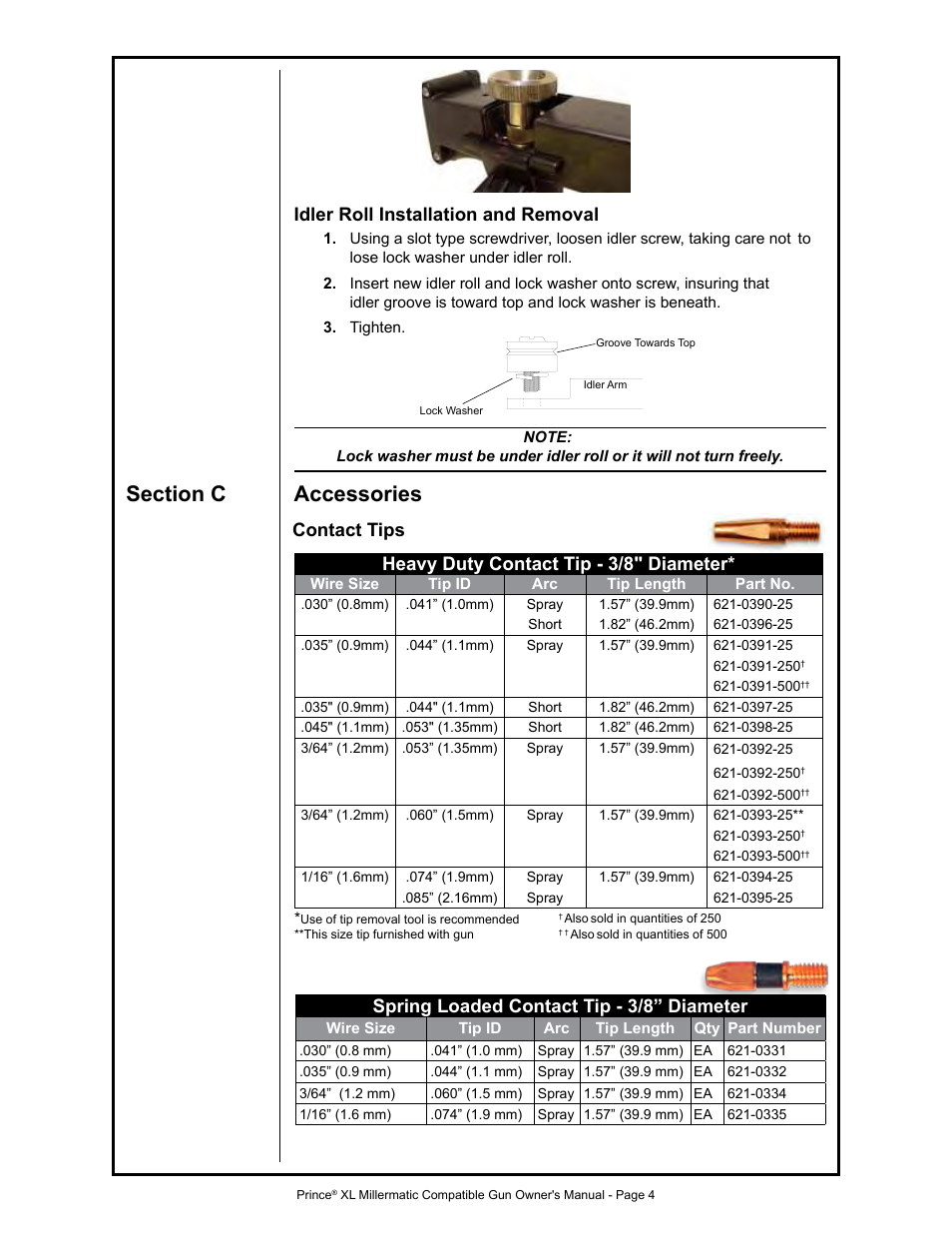 Spring loaded contact tip - 3/8” diameter | MK Products Prince XL MM Com ACWC User Manual | Page 11 / 39